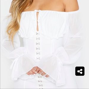 White Chiffon Sleeve Hook & Eye Bodycon Dress - 12